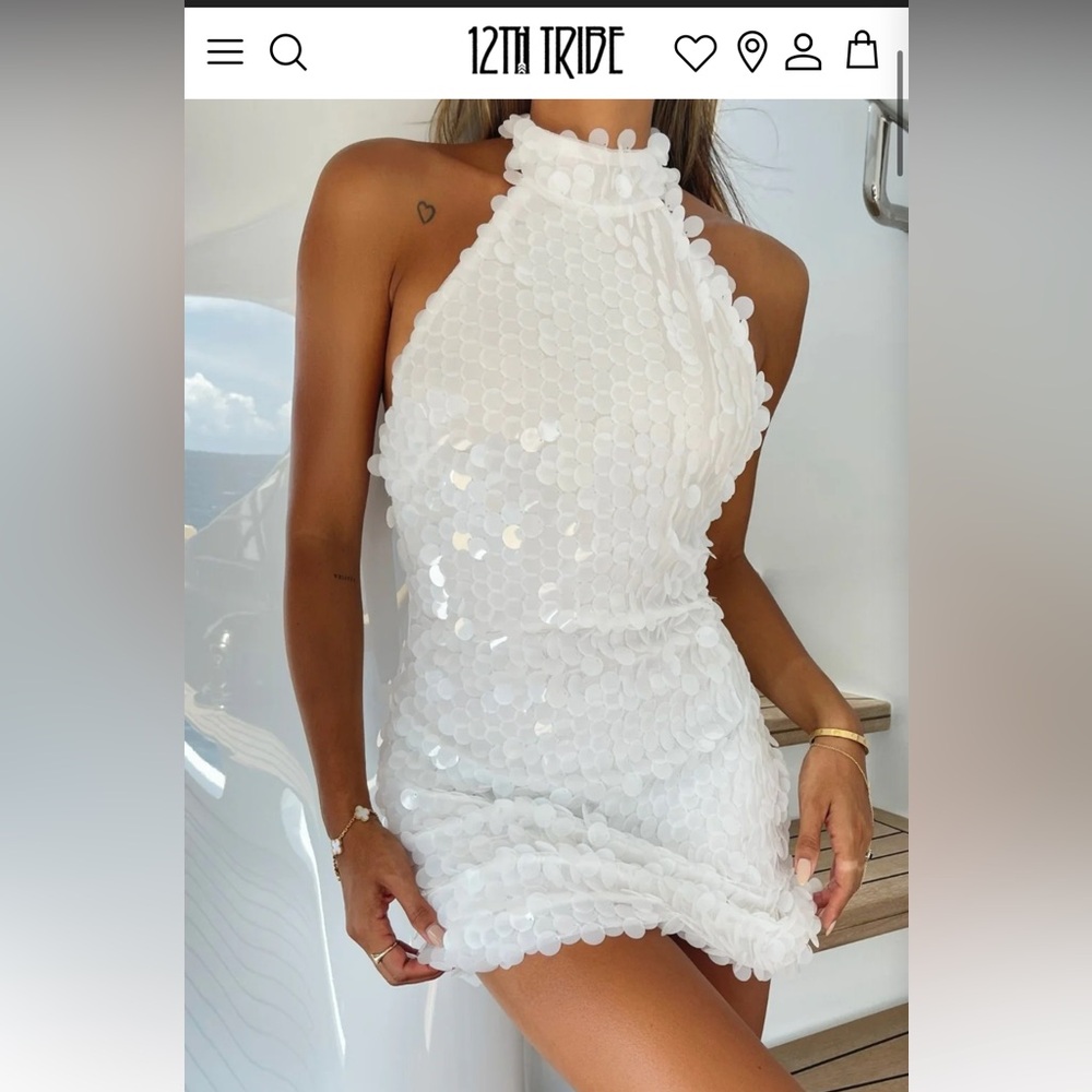 12th Tribe White Sequin Mini Dress